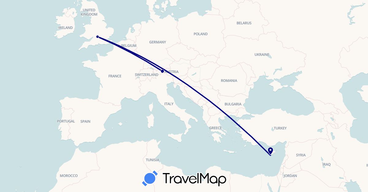 TravelMap itinerary: driving in Austria, Cyprus, United Kingdom (Asia, Europe)